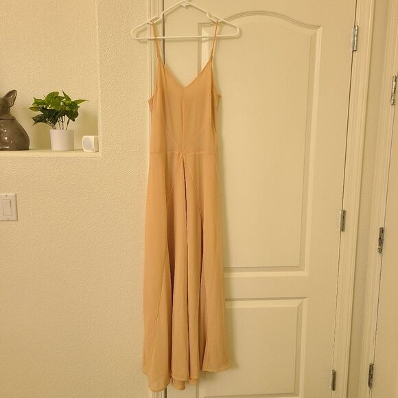 Elegant Nude Pink Maxi Dress V Neck Wedding Guest Maxi Prom Strap Chiffon S - Picture 1 of 5